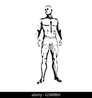 Comic-Buch-Held-Pose in Skizze Tinte Abbildung Stockfoto