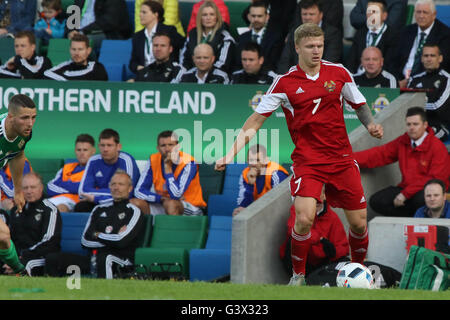 Belfast, Nordirland 27. Mai 2016. Nordirland 3 Weißrussland 0 (Freundschaftsspiel). Mikita Korzun (7) Belarus Stockfoto