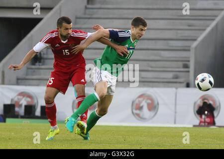 Belfast, Nordirland 27. Mai 2016. Nordirland 3 Weißrussland 0 (Freundschaftsspiel). Siarhei Kisliak (15) Belarus Stockfoto