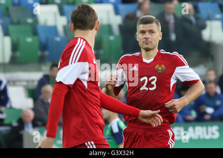 Belfast, Nordirland 27. Mai 2016. Nordirland 3 Weißrussland 0 (Freundschaftsspiel). Belarus Mikali polnischen (23) Stockfoto