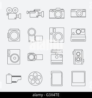 Satz von Kamera-Linie-Stil-Ikonen-Vektor-illustration Stock Vektor