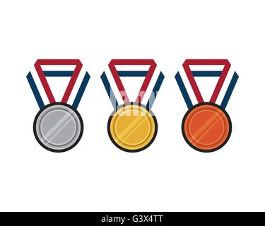 Eingestellt von Gold, Silber, bronze-Medaille-flaches Design-Vektor-Illustration Stock Vektor