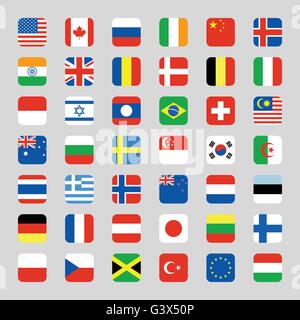 Sammlung von Flaggensymbol abgerundet quadratisch flach Vektor-Illustration Stock Vektor