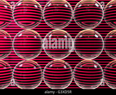 Gestreifte Glaskugeln mit roten und schwarzen Linien - abstrakt 3d illustration Stockfoto