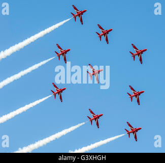 Royal Air Force Red Arrows Aerobatic Team, Diamond Nine Bildung Stockfoto