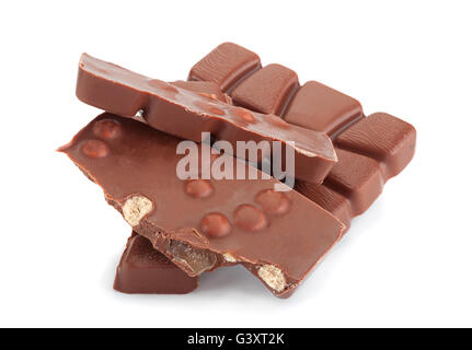 Schokolade Block Slice mit Kuchen, isoliert auf weiss Stockfoto