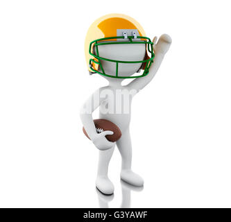 3D Renderer Bild. US-amerikanischer American-Football-Spieler mit Ball. Sport-Konzept. Isolierten weißen Hintergrund. Stockfoto