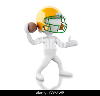 3D Renderer Bild. US-amerikanischer American-Football-Spieler mit Ball. Sport-Konzept. Isolierten weißen Hintergrund. Stockfoto