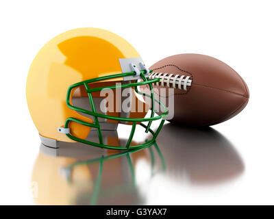 3D Renderer Bild. US-amerikanischer American-Football-Helm und Ball. Sport-Konzept. Isolierten weißen Hintergrund. Stockfoto