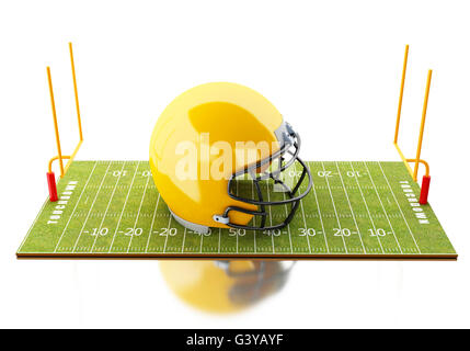 3D Renderer Bild. American Football-Feld mit gelben Helm. Sport-Konzept. Isolierten weißen Hintergrund. Stockfoto