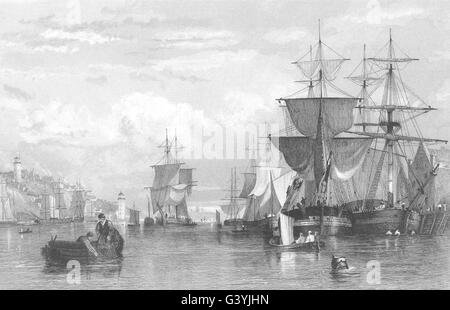 NORTHUMBERLAND: Die Tyne von South Shields, Durham (Allom), alten Drucken 1832 Stockfoto