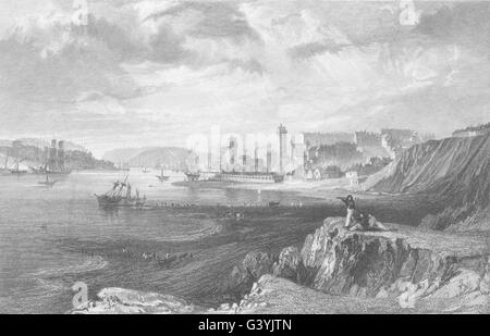 DURHAM: North & South Shields, genommen von den Felsen in der Nähe von Tynemouth (Allom) 1832 Stockfoto