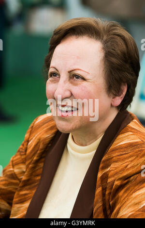 Shirin Ebadi, iranische Anwältin, ein ehemaliger Richter und Menschenrechtsaktivist und Gründer des Defenders of Human Rights Center im Iran.  Das Hay-Festival, Samstag, 28. Mai 2016 Stockfoto