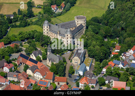 Luftaufnahme, Wewelsburg, Hügel Burg in der Kreisstadt Wewelsburg Büren im Kreis Paderborn, dreieckige Festung, Stockfoto