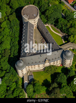 Luftaufnahme, Wewelsburg, Hügel Burg in der Kreisstadt Wewelsburg Büren im Kreis Paderborn, dreieckige Festung, Stockfoto