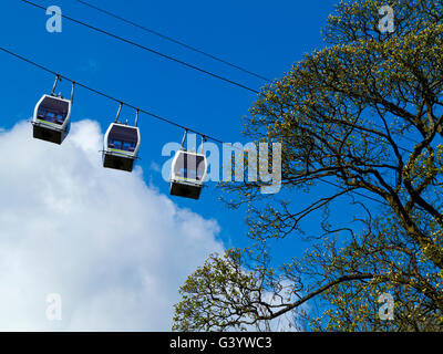 Seilbahnen, Auffahren auf die Höhen des Abraham Attraktion bei Matlock Bath im Peak District Derbyshire Dales England UK Stockfoto