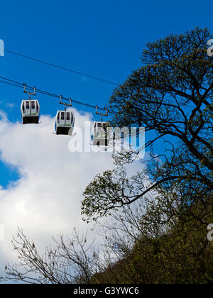 Seilbahnen, Auffahren auf die Höhen des Abraham Attraktion bei Matlock Bath im Peak District Derbyshire Dales England UK Stockfoto