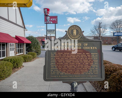 Historische Zeichen im Sanders Cafe der Geburtsort von Kentucky Fried Chicken, Corbin Kentucky Colonel Sanders erstes Restaurant Stockfoto