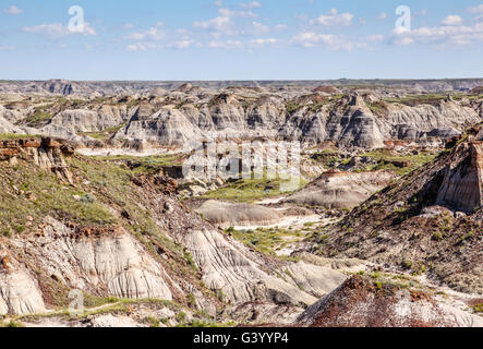 Die Drumheller Badlands in Alberta ist bekannt für reiche Vorkommen von Fossilien, einschließlich Dinosaurierknochen. Stockfoto