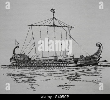 Eine römische Trireme. Römischer Zeit. Kupferstich, 19. Jahrhundert. Stockfoto