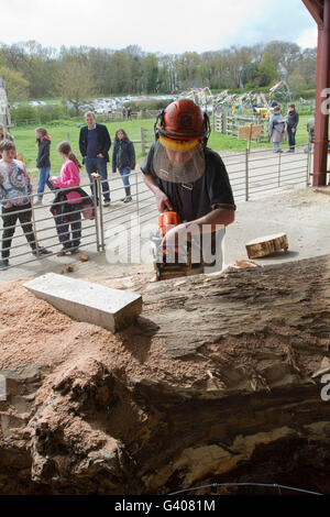 Bildhauer Alex Johnson bei der Arbeit während des Frühlingsfestes Alde-Tal Stockfoto