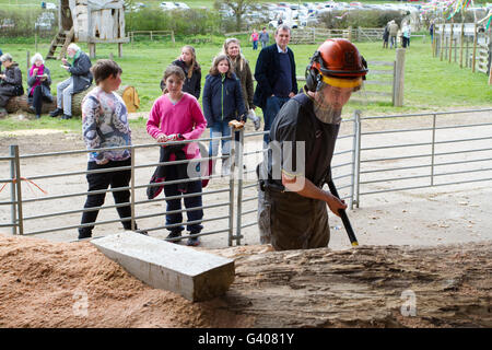 Bildhauer Alex Johnson bei der Arbeit während des Frühlingsfestes Alde-Tal Stockfoto