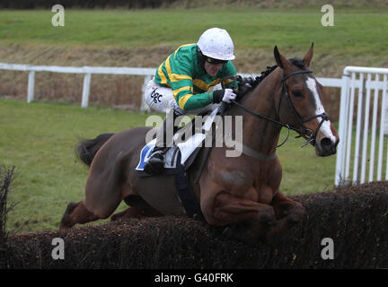 Pferderennen - Leicester Racecourse. Der Jockey Tony McCoy springt den letzten an Bord eines anderen Trump in der Handicap-Kirchturm-Chase von Groby-Novizen Stockfoto