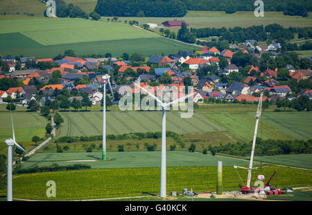 Luftaufnahme, Windkraftanlagen südlich von Effeln, Warstein, Sauerland, Nordrhein-Westfalen, Deutschland, Europa, Luftbild, Stockfoto