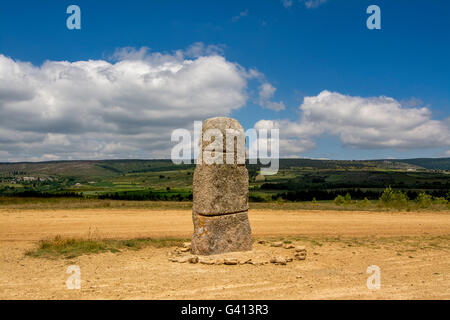 Neolithisches Menhir, Cham des Bondons, UNESCO-Weltkulturerbe, Nationalpark Cevennen, Departement Lozere, Occitanie, Frankreich Stockfoto