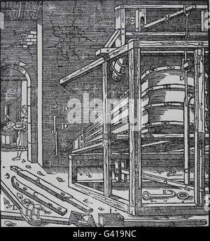 Georg Agricola (1494-1555). De Re Metallica, 1556. Buch IX. Methoden der Verhüttung von Erzen. Stockfoto