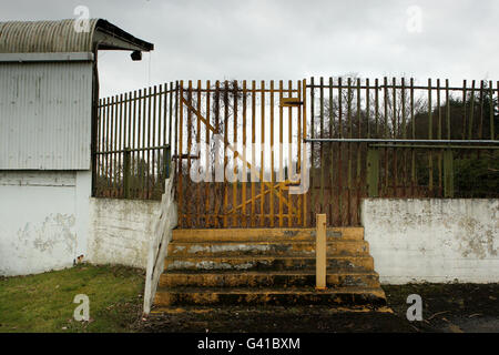 Ein allgemeiner Blick auf die Website der ehemaligen Heimat des Darlington Football Club, Feethams. Vom Club von 1883 bis 2003 verwendet, als der Club in die aktuelle Darlington Arena zog. Der Bereich steht jetzt stillstehen Stockfoto