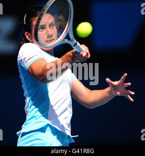 Tennis - 2011 Australian Open - Tag 7 - Melbourne Park. Die lettische Anastasija Sevastova gegen die dänische Caroline Wozniacki Stockfoto