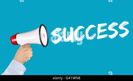 Erfolg erfolgreiche Karriere Business Konzept Führung Hand mit Megaphon Stockfoto