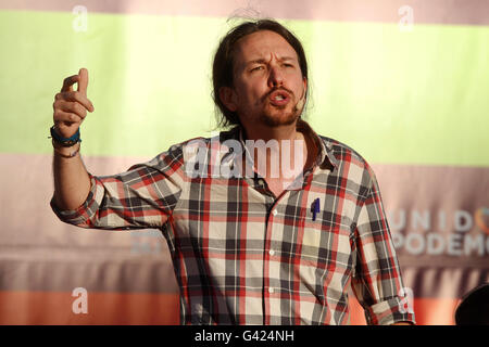 Palma de Mallorca, Spanien. 16. Juni 2016. Pablo Iglesias, Führer der Podemos. In der politischen Kundgebung in Palma de Mallorca. Mafalda/Alamy leben Nachrichten Stockfoto