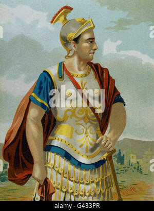 Pompeius dem großen (106-48 v. Chr.). Militärischer, politischer Führer der späten römischen Republik. Porträt in "Personajes Ilustres", 1875. Farbe. Stockfoto