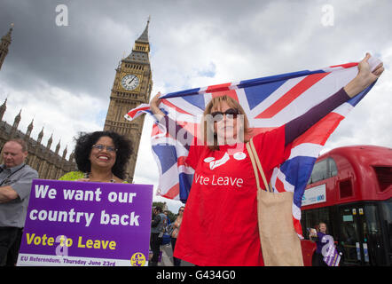 Lassen Sie Anhänger Uhr von Westminster Bridge - Nigel Farage, der Führer der Ukip, schließt sich eine Flottille außerhalb des Parlaments Stockfoto