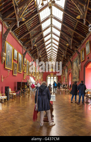 Hohe gewölbte Decke in der langen Bildergalerie im Kilkenny Castle (erbaut im Jahre 1195) im County Kilkenny, Munster, Irland. Stockfoto