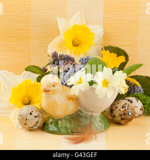 Objekte und Blumen, die das Konzept der Feder Stockfoto