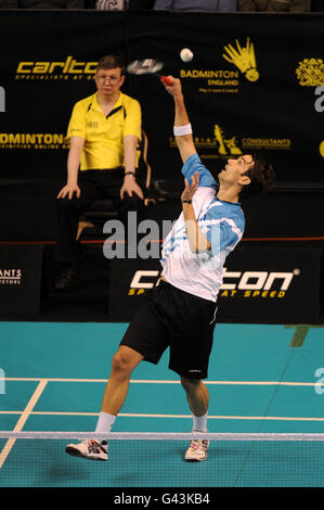 Badminton - Englische Nationalmeisterschaften 2011 - Tag Drei - Nationales Radsportzentrum. Nathan Robertson beim Mixed-Doppel-Finale Stockfoto