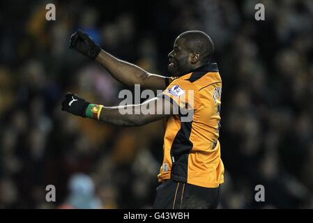 Fußball - Barclays Premier League - Wolverhampton Wanderers gegen Manchester United - Molineux. George Elokobi von Wolverhampton Wanderers feiert den Sieg nach dem letzten Pfiff Stockfoto