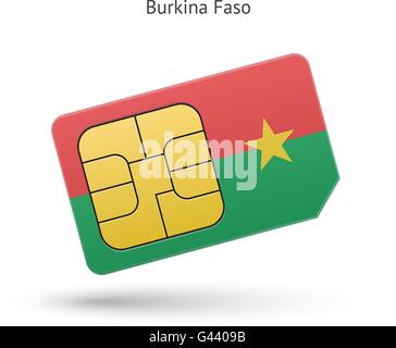 Burkina Faso Handy-SIM-Karte mit Flagge. Stock Vektor