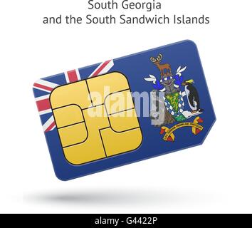 Südgeorgien und Sandwichinseln Telefon SIM-Karte mit Flagge. Stock Vektor