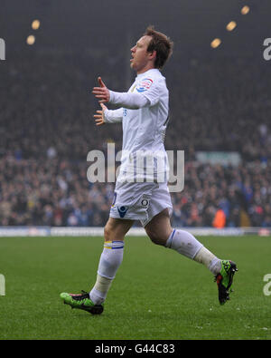 Fußball - npower Football League Championship - Leeds United gegen Norwich City - Elland Road. Luciano Becchio von Leeds United feiert das Tor gegen Norwich City Stockfoto