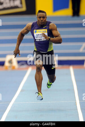 Leichtathletik - Aviva Grand Prix - Nationale Hallenarena. Der britische Harry Aikines Aryeetey in Aktion auf den 60 Metern Stockfoto