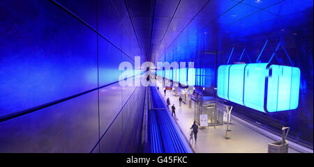 Europa Deutschland Hamburg Metro Hafencity Universität Lichtshow Stockfoto
