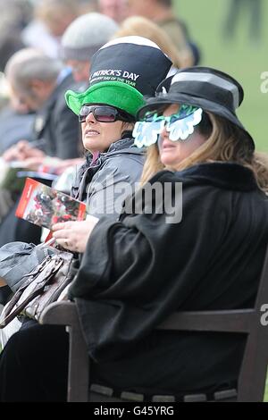 Pferderennen - 2011 Cheltenham Festival - Tag Drei. Racegoers in ausgefallener Kleidung am St. Patrick's Day, während des Cheltenham Festivals Stockfoto