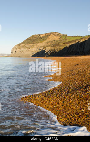 Goldene Kappe Felsen und Hügel gesehen vom Strand bei einladendsten, Dorset, UK. April. Stockfoto