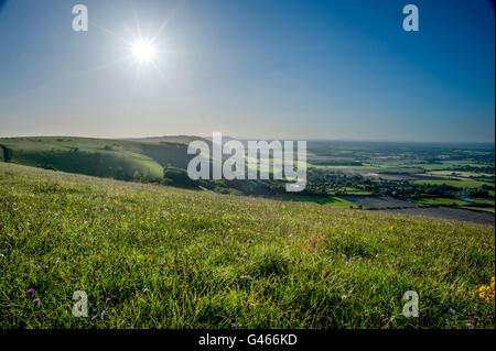 Ein Blick über den South Downs von Devil es Dyke, in der Nähe von Brighton. Stockfoto