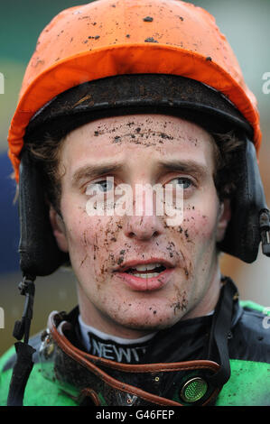 Pferderennen - Feiern Sie den Pferdesport beim Jump Season Finale - Newbury Racecourse. Jockey Andrew Tinkler Stockfoto