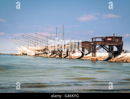 Trabucco, Trebuchet, Trabocco - traditionellen Fischerhäusern in Süditalien. Stockfoto